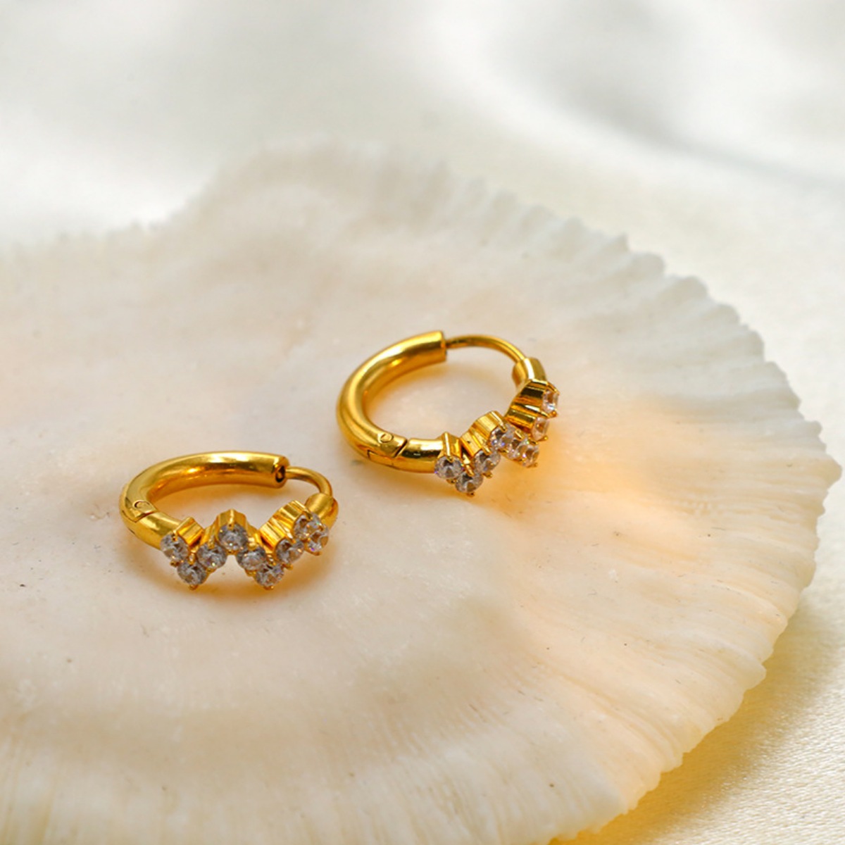 Stainless Steel Zircon Hoop Earrings