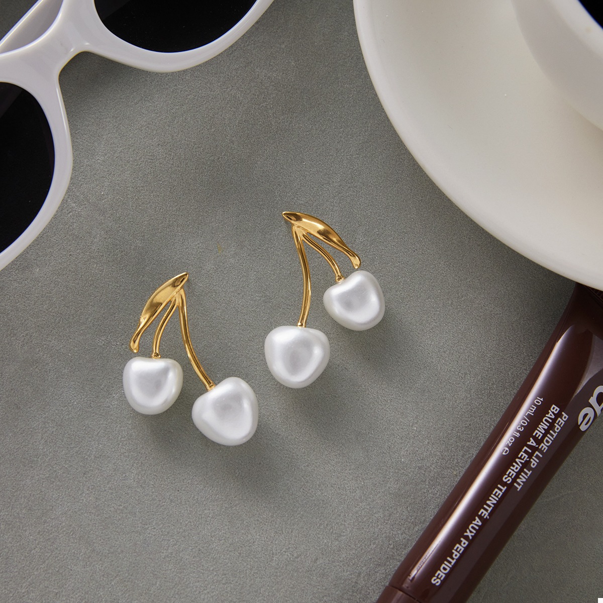 18K Gold-Plated Pearl Cherry Earrings