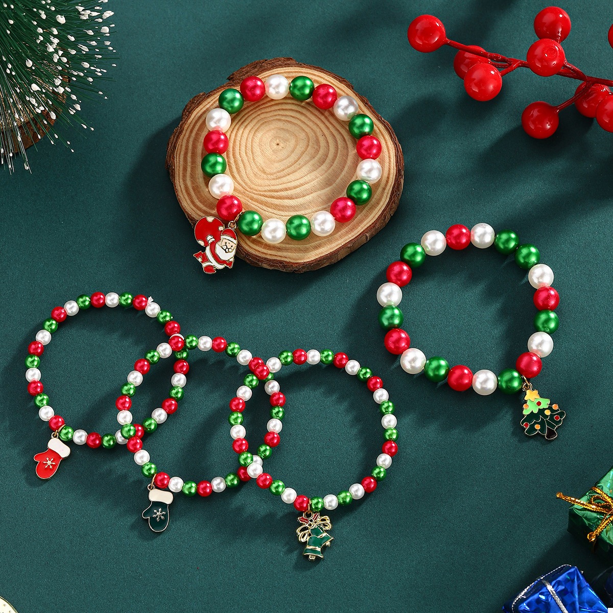5 Piece Christmas Synthetic Pearl Bracelet