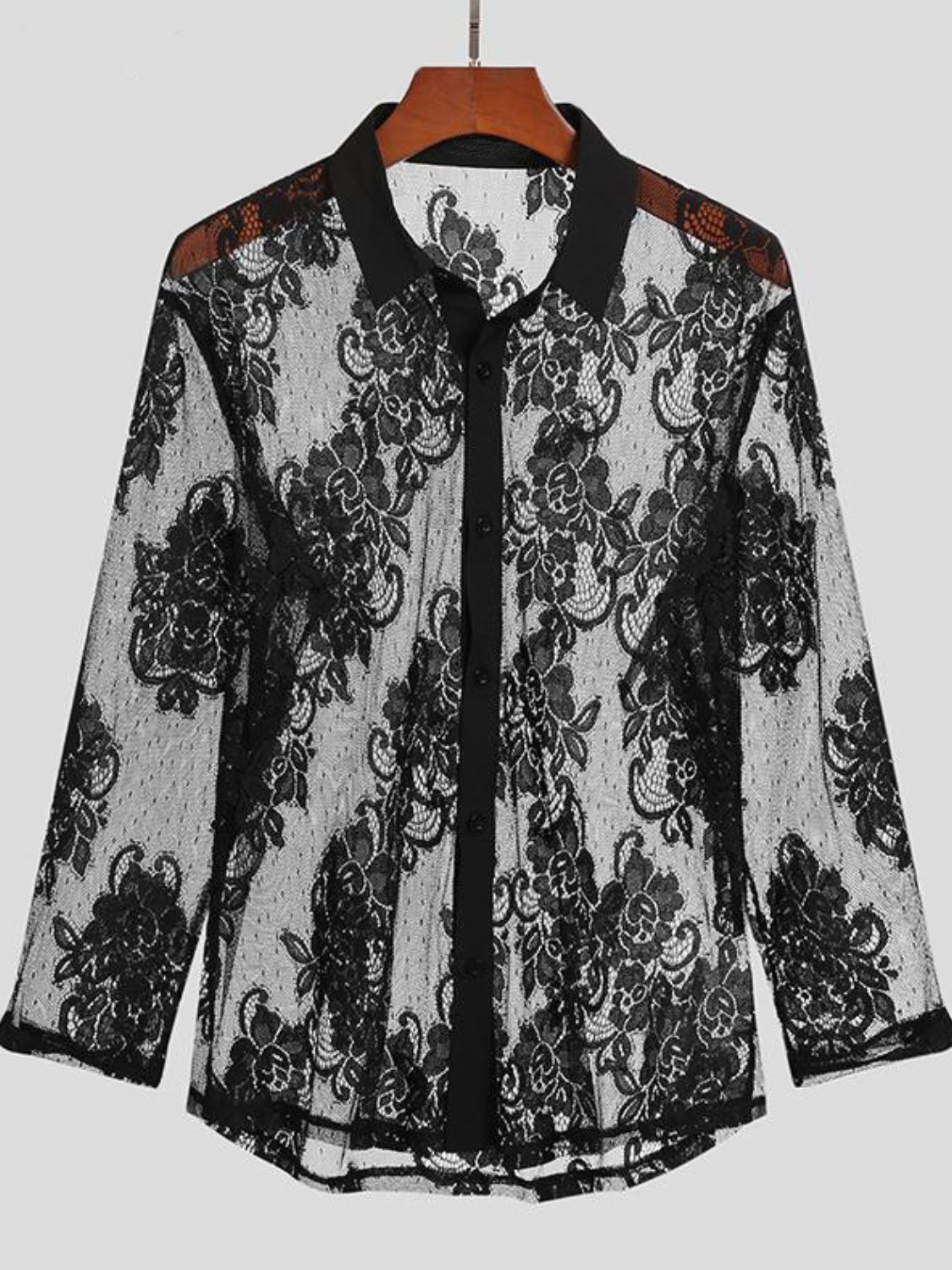 Men's Lace Button Down Long Sleeve Shirt