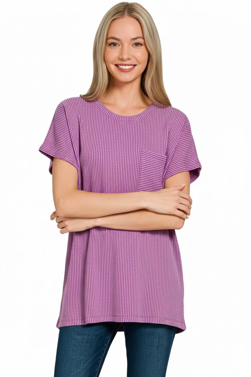 Raised Rib Front Pocket Boxy Top