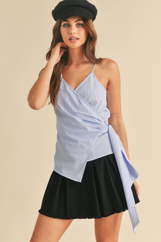 Side Knotted Surplice Striped Cami