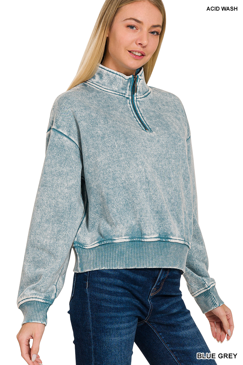 Acid Wash Fleece Half Zip Sweatshirt