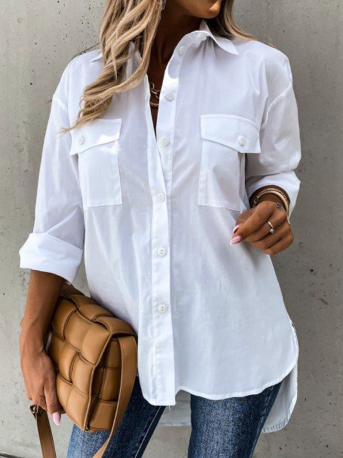 Button Up Roll-Tab Sleeve Shirt