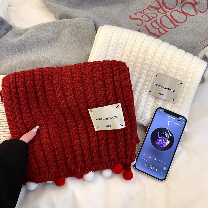 Handmade Knitted Pom-Pom Scarf