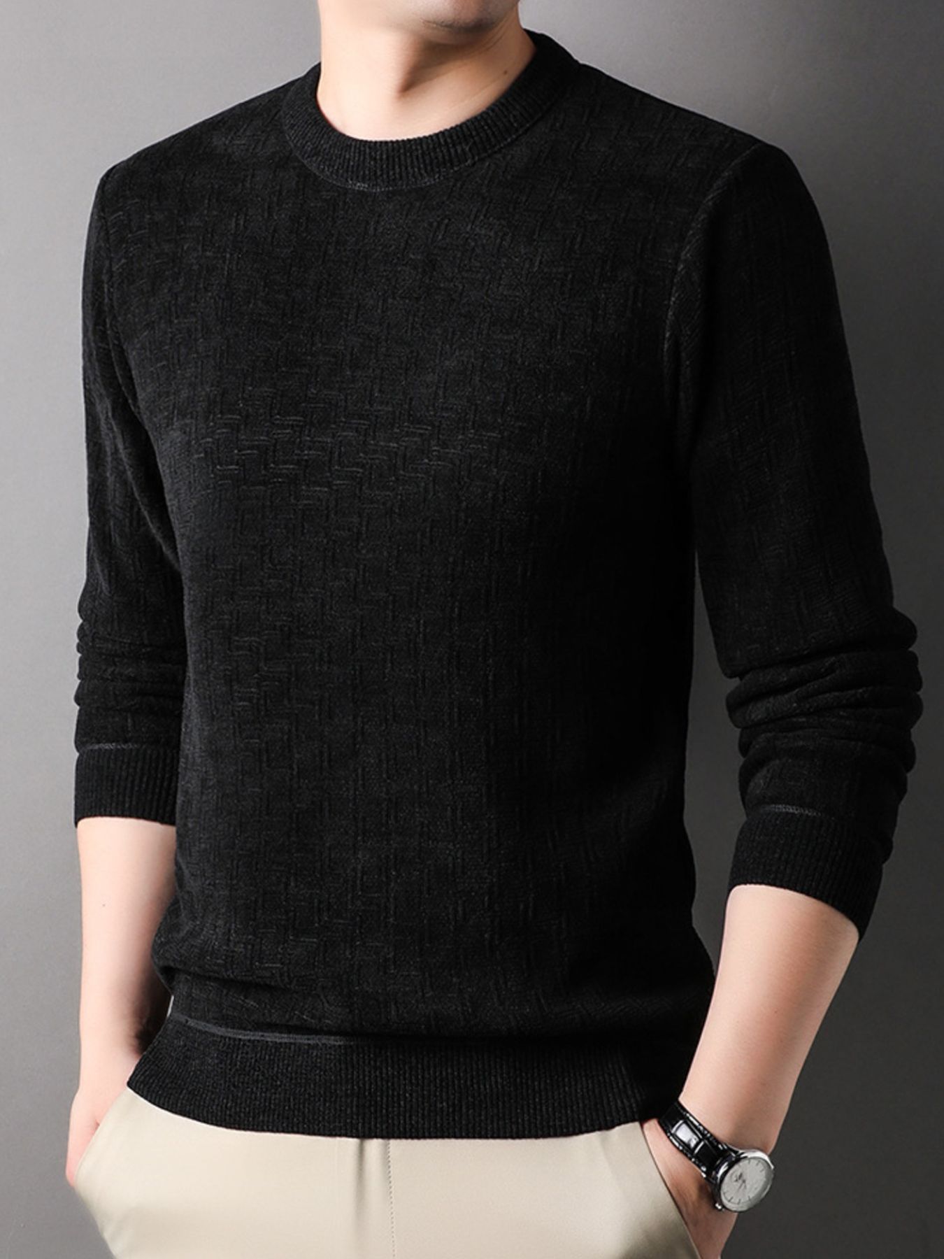 Men's Plus Size Round Neck Long Sleeve Knit Top