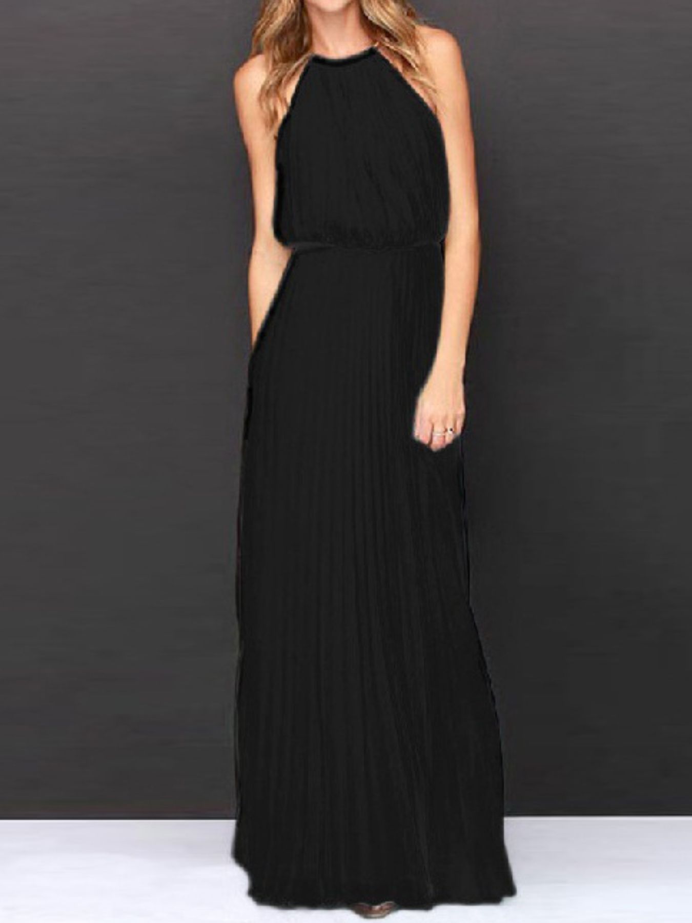 Pleated Sleeveless Maxi Tank Dress