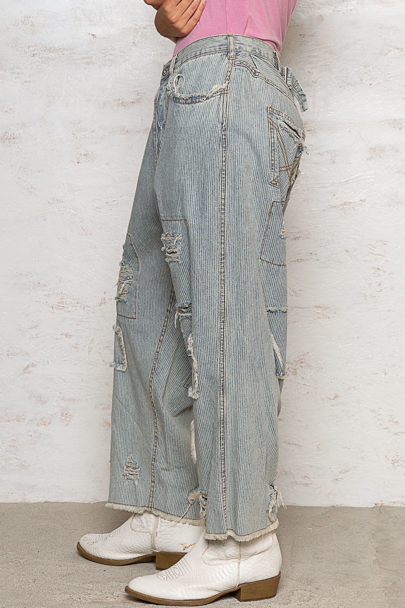 Distressed Raw Hem Wide Leg Pants