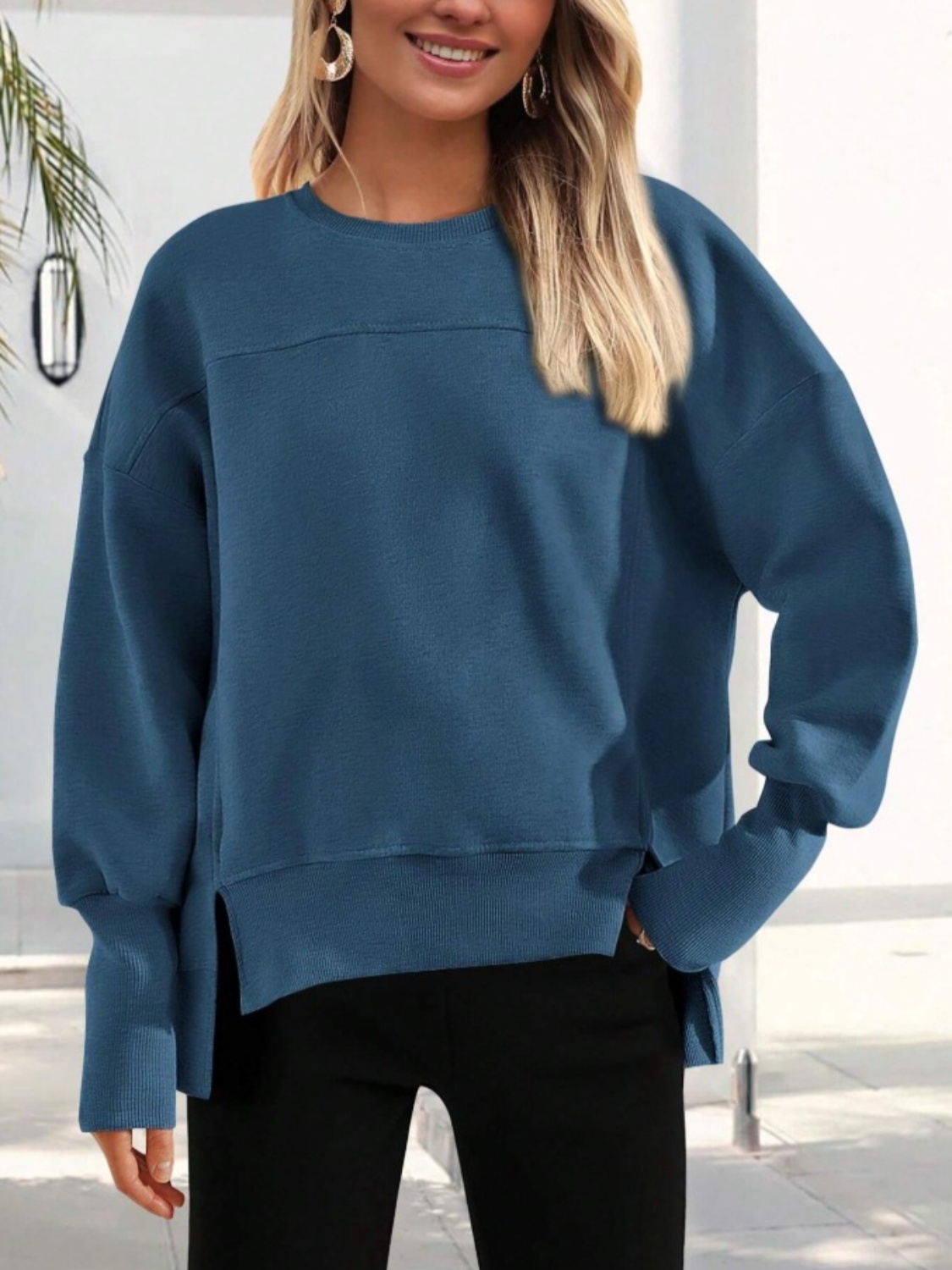 Casual Loose Side Slit Sweatshirt