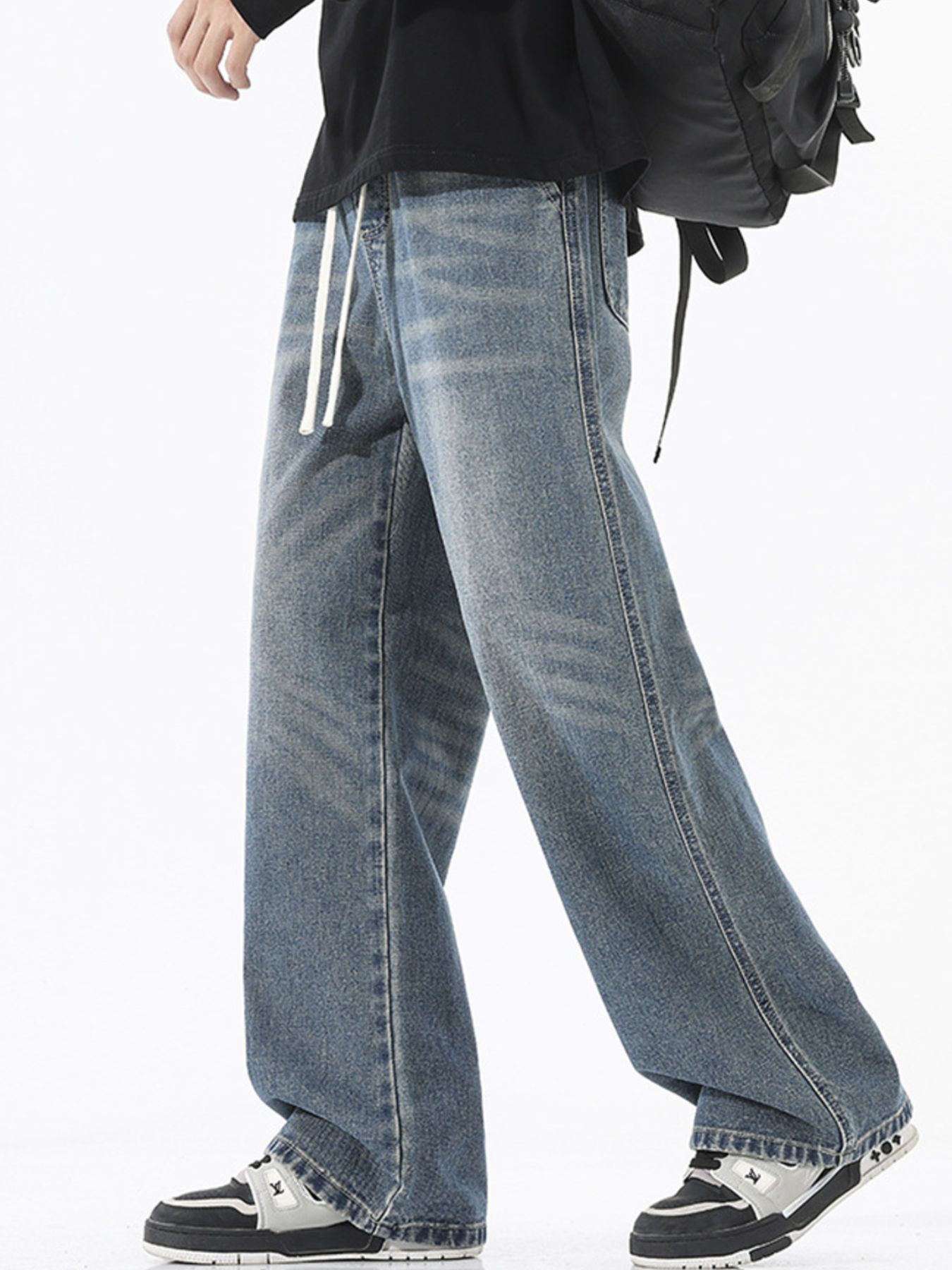 Men's Full Size Wash Wide Leg Jeans Plus Size