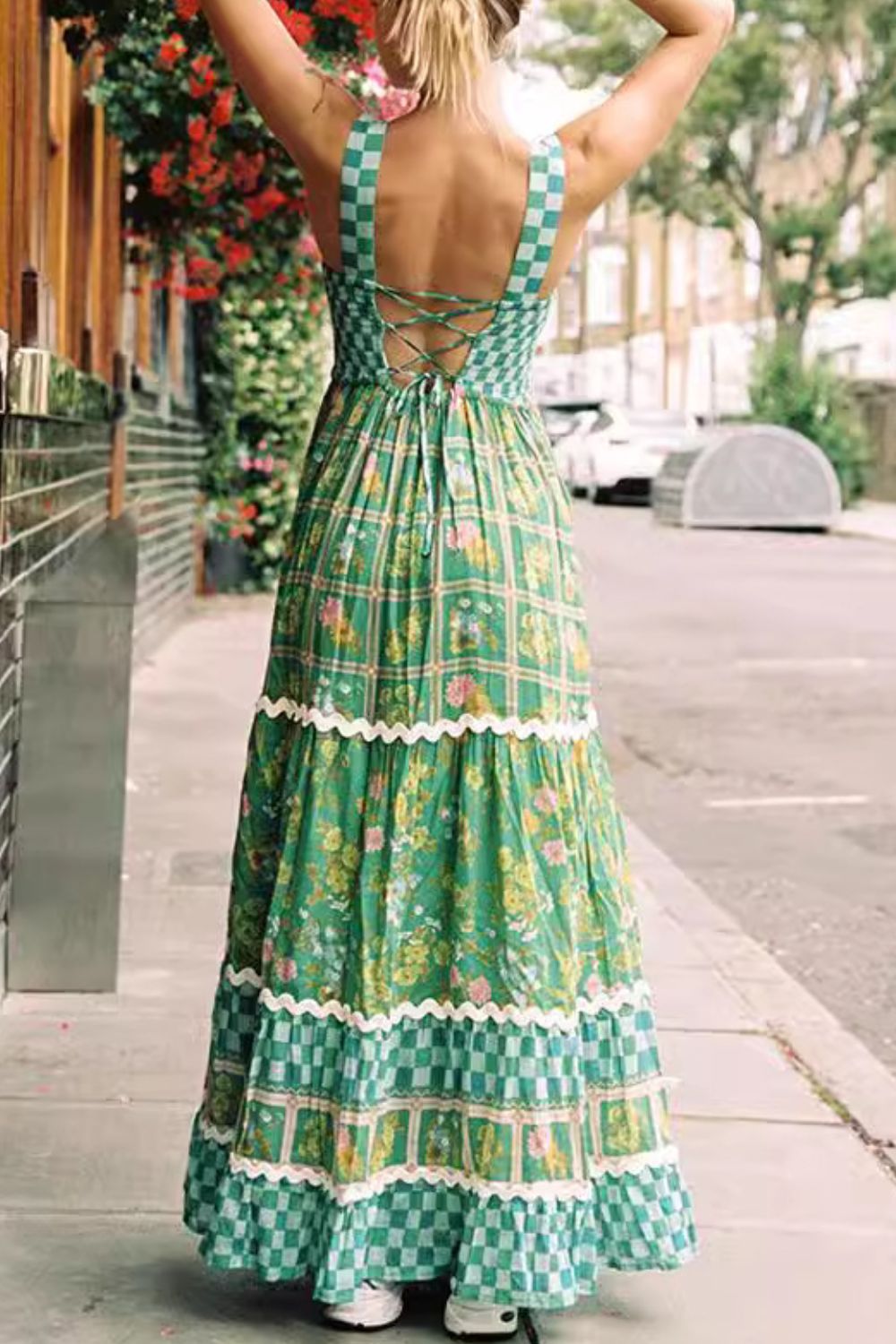 Printed Square Neck Tiered Dress