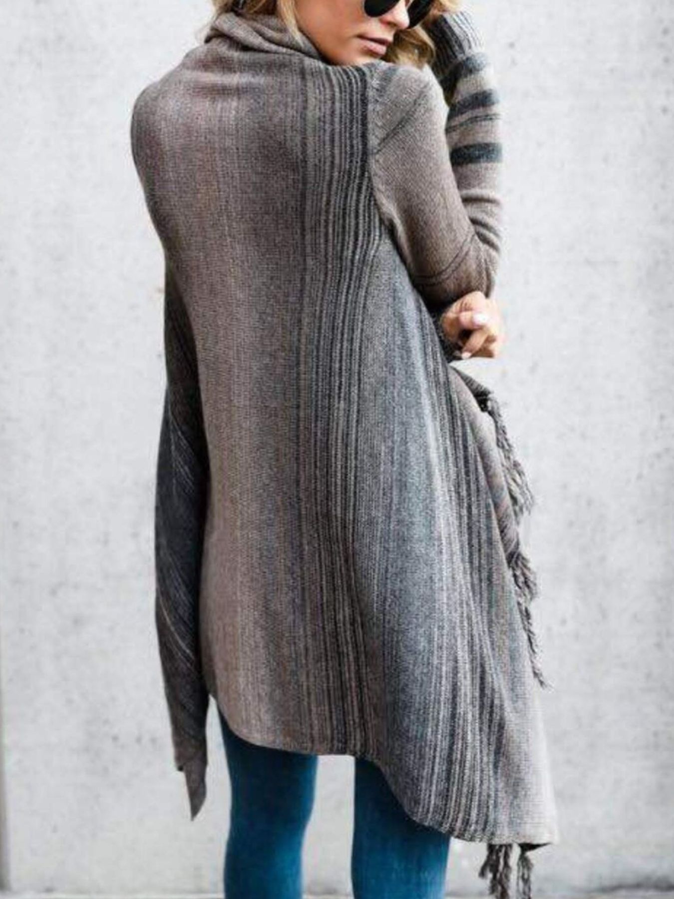 Fringe Long Sleeve Wrap Cardigan