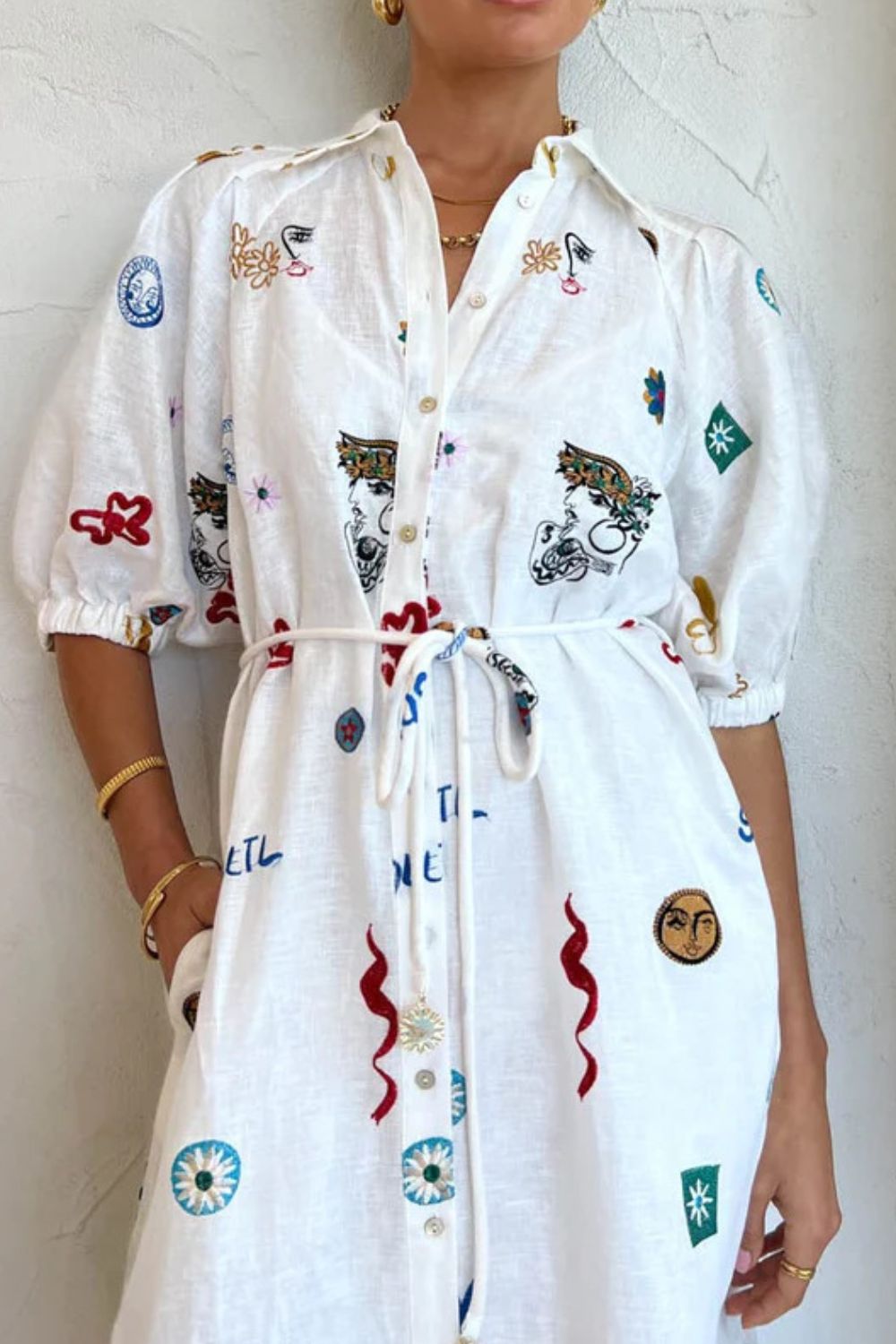 Printed Button-Up Midi Shirt Dress