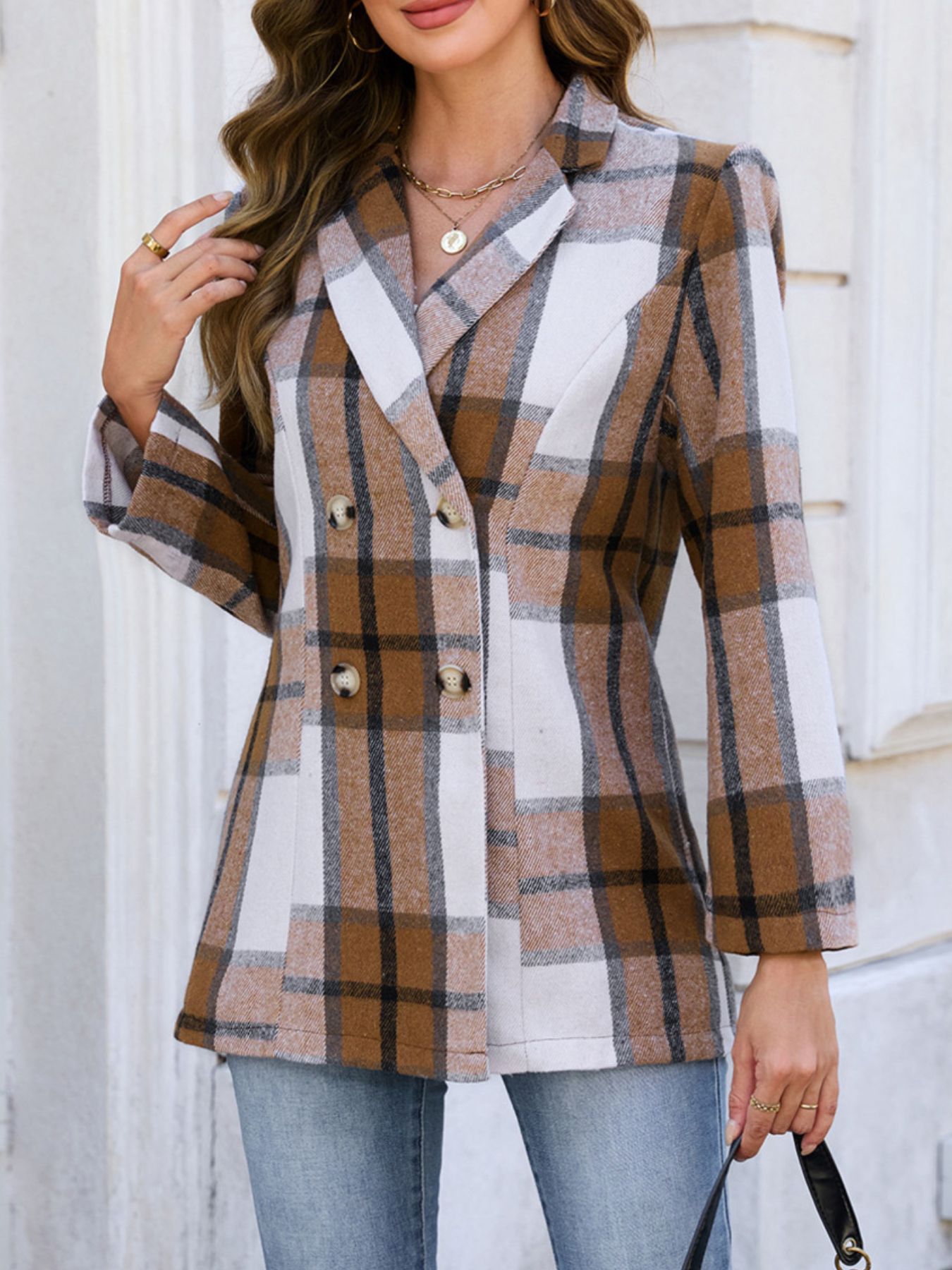 Plaid Double-Breasted Blazer