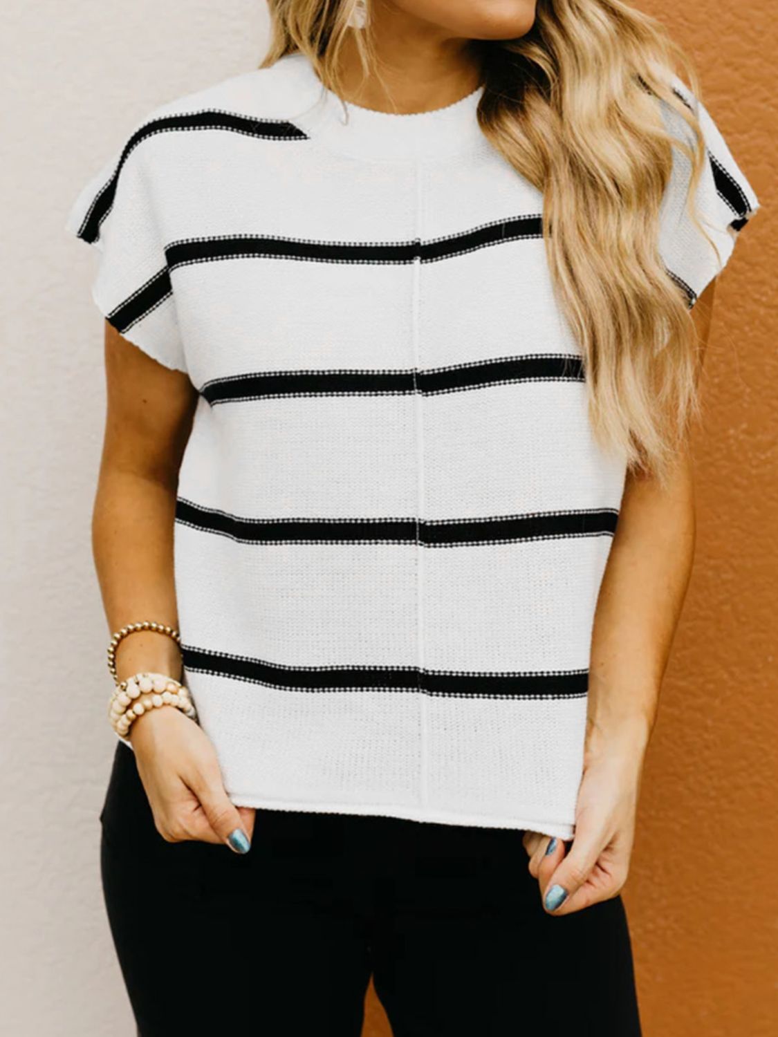 Striped Batwing Sleeve Knit Top