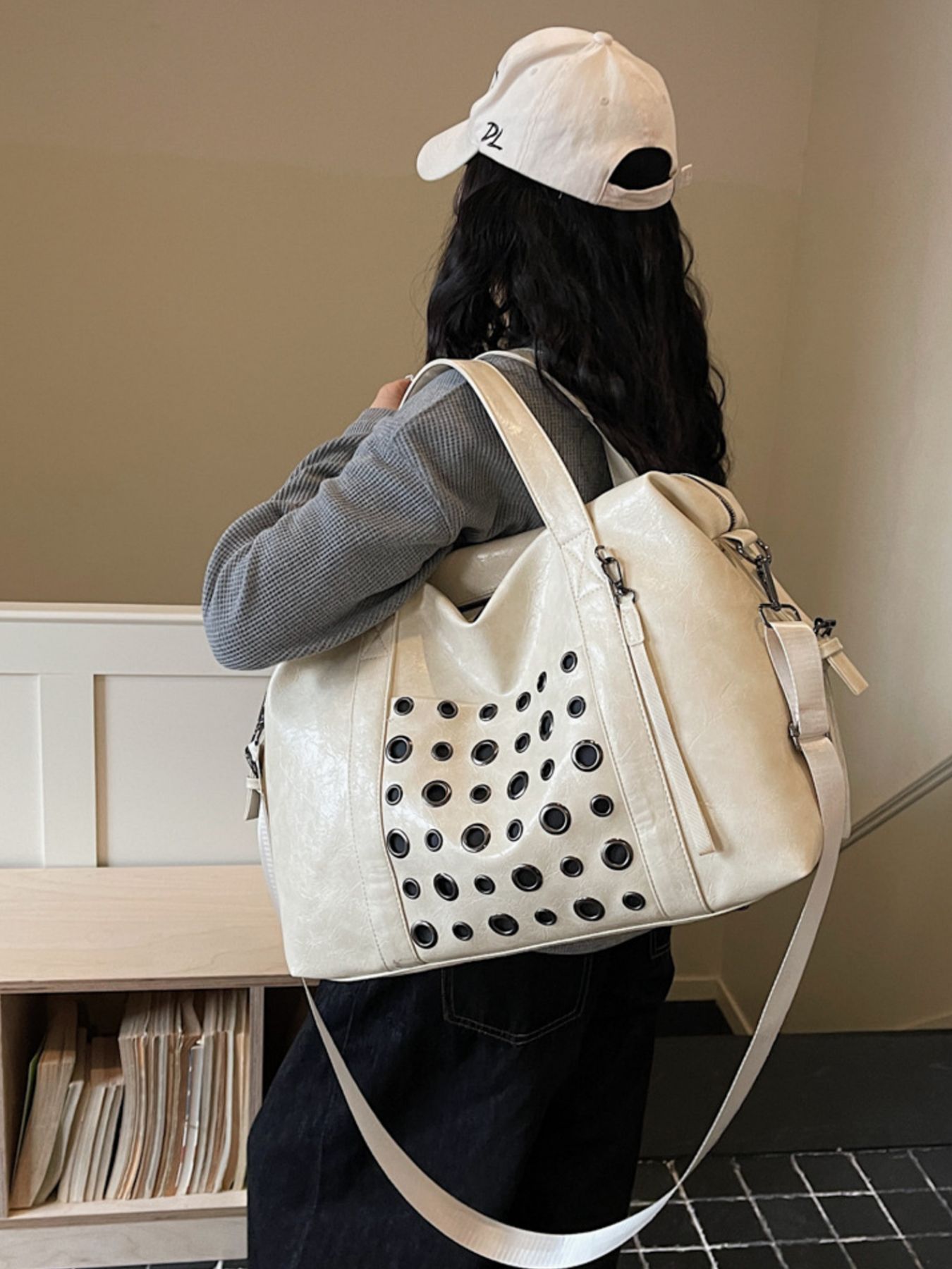 Chic Eyelet Embellished Crossbody Travel Bag 3