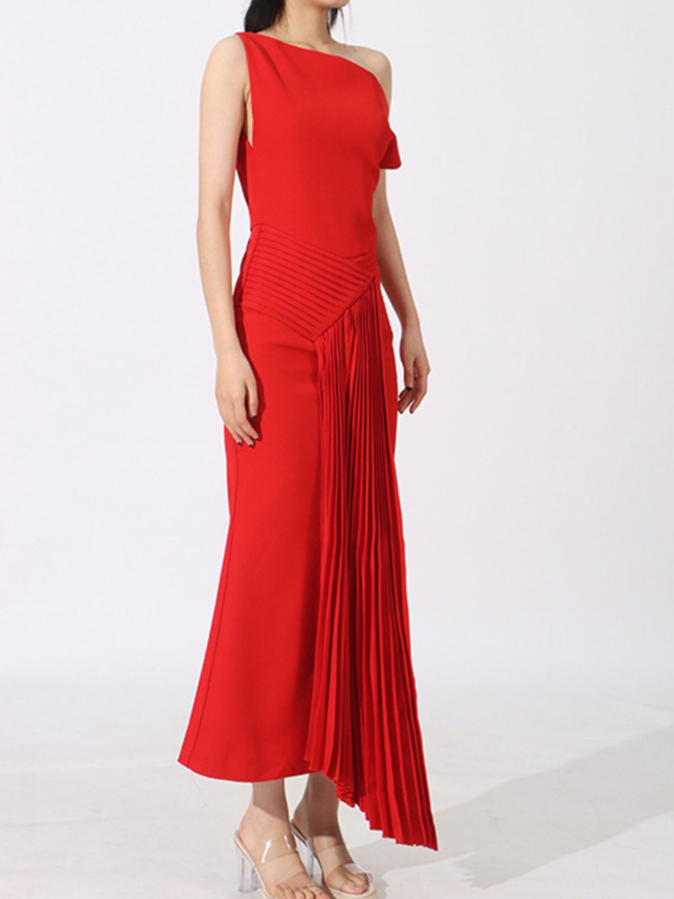 Single Shoulder Pleated Dress