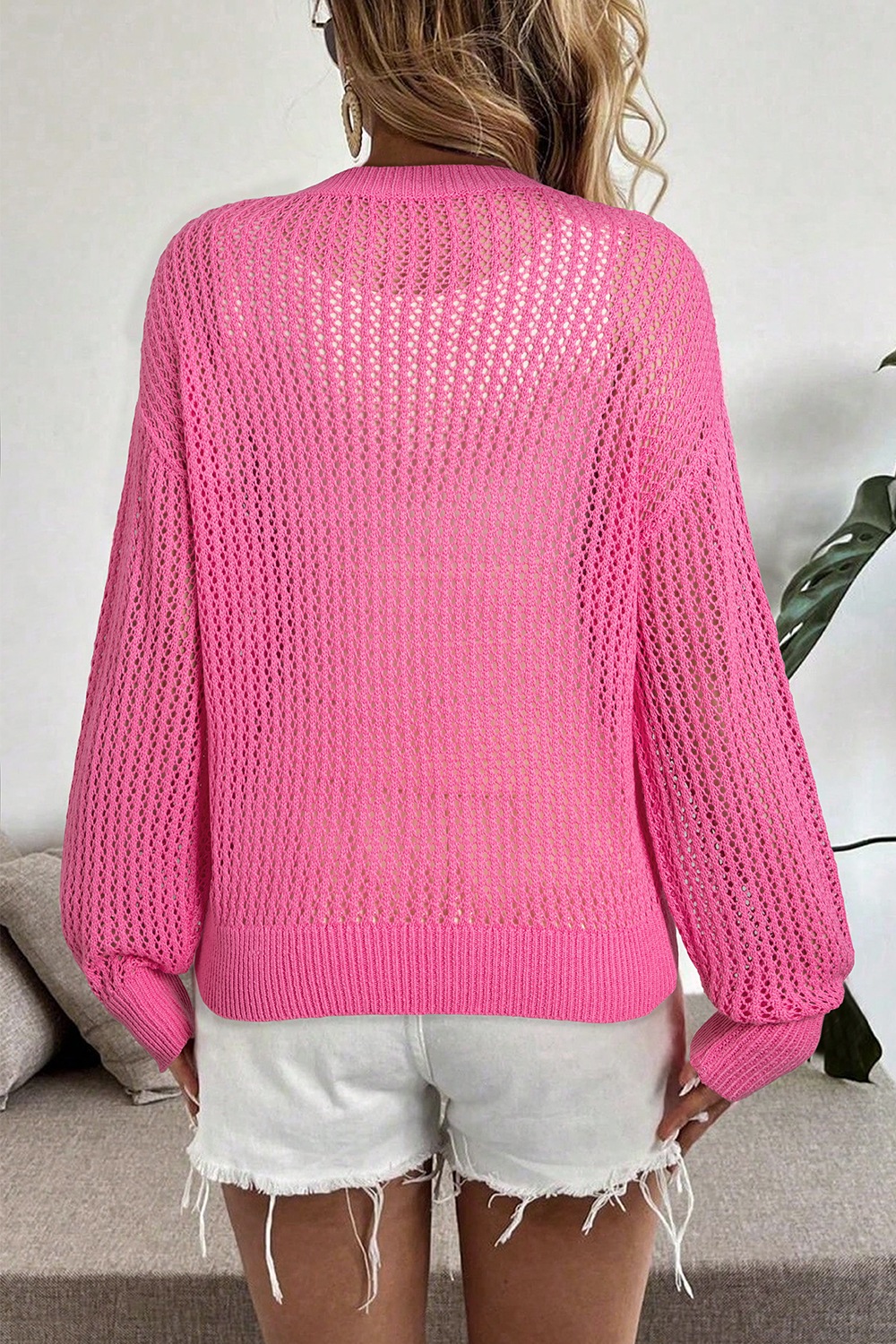 Bow Openwork Round Neck Knit Cover Up