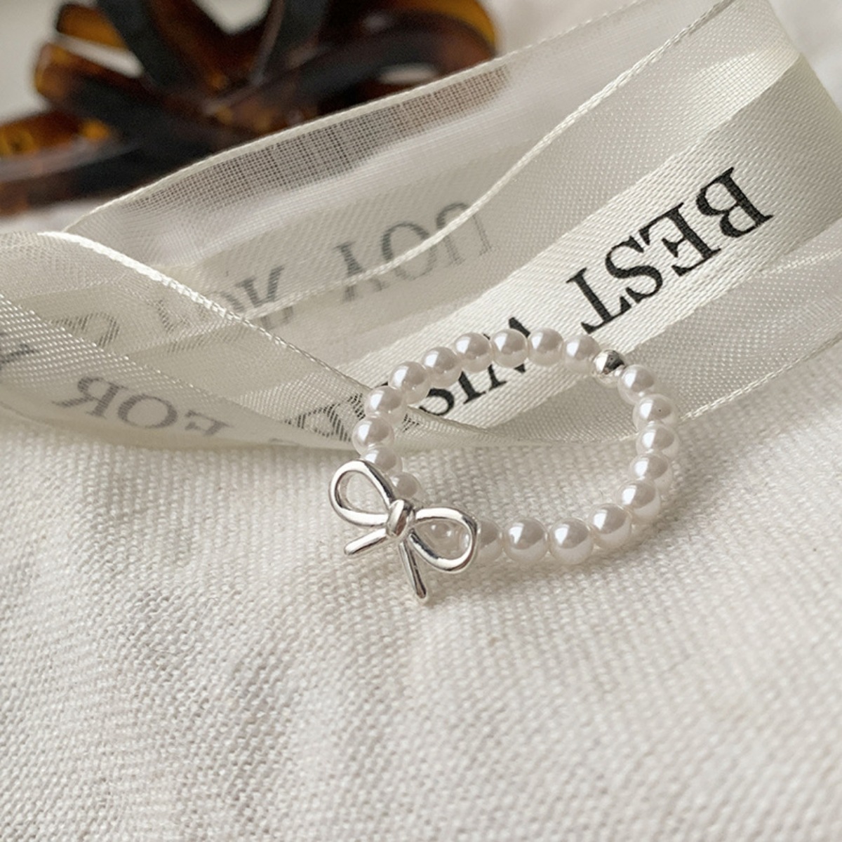 Bow Pearl Beaded Ring