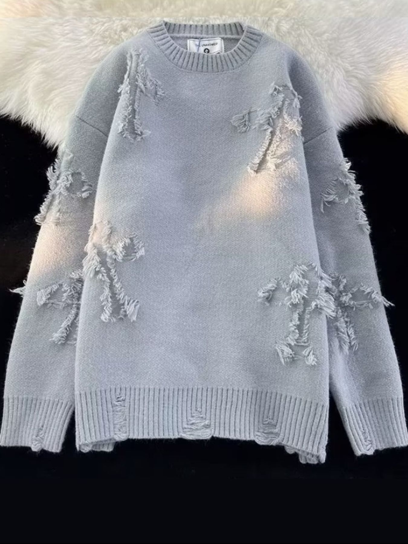 Men's Plus Size Distressed Knit Pullover Sweater