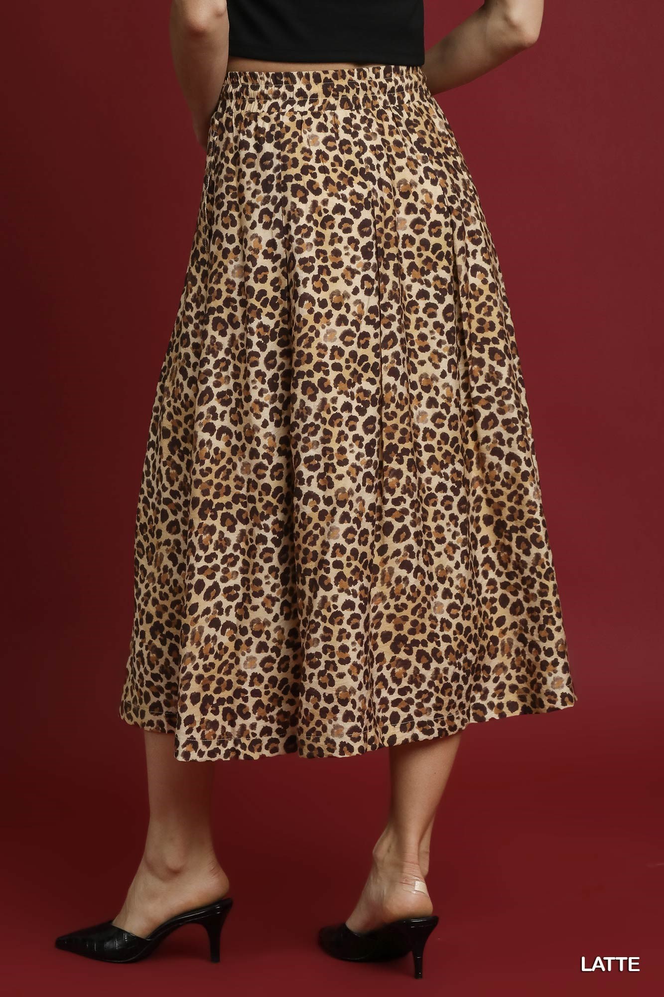 Umgee Drawstring Leopard Midi Skirt
