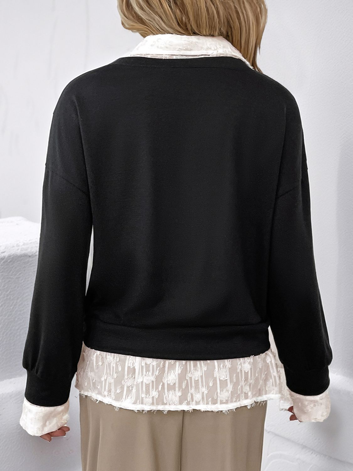 Faux Layered Contrast Long Sleeve Sweatshirt