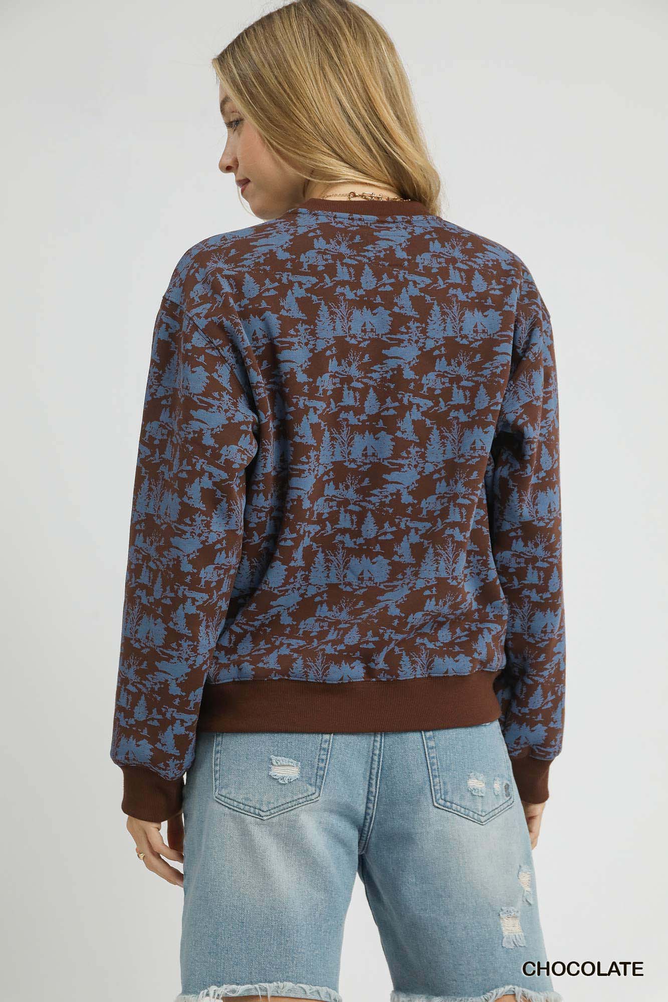Umgee Scenic Print Cropped Sweatshirt