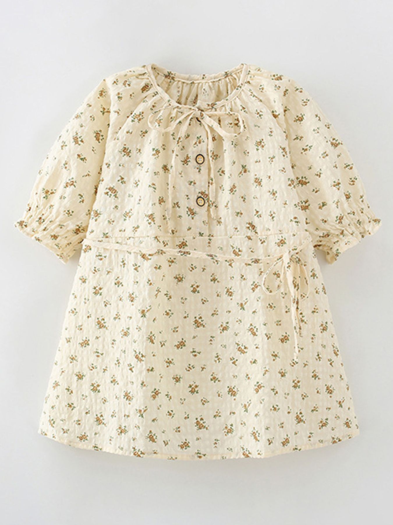 Children's Vintage Floral Print Puff Sleeve Dress