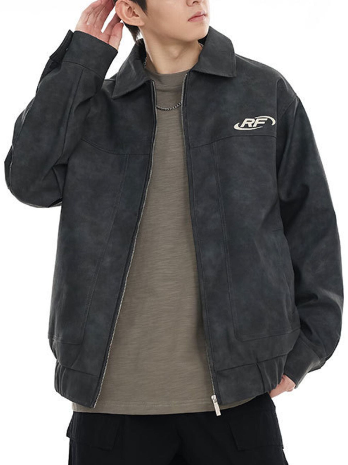 Men's Plus Size Wash Zip-Up Jacket