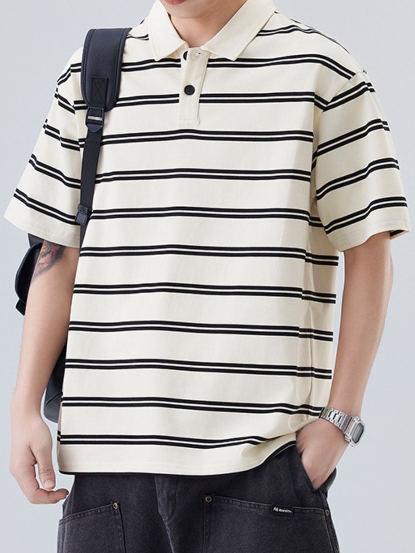 Men's Plus Size Striped Half Sleeve Polo
