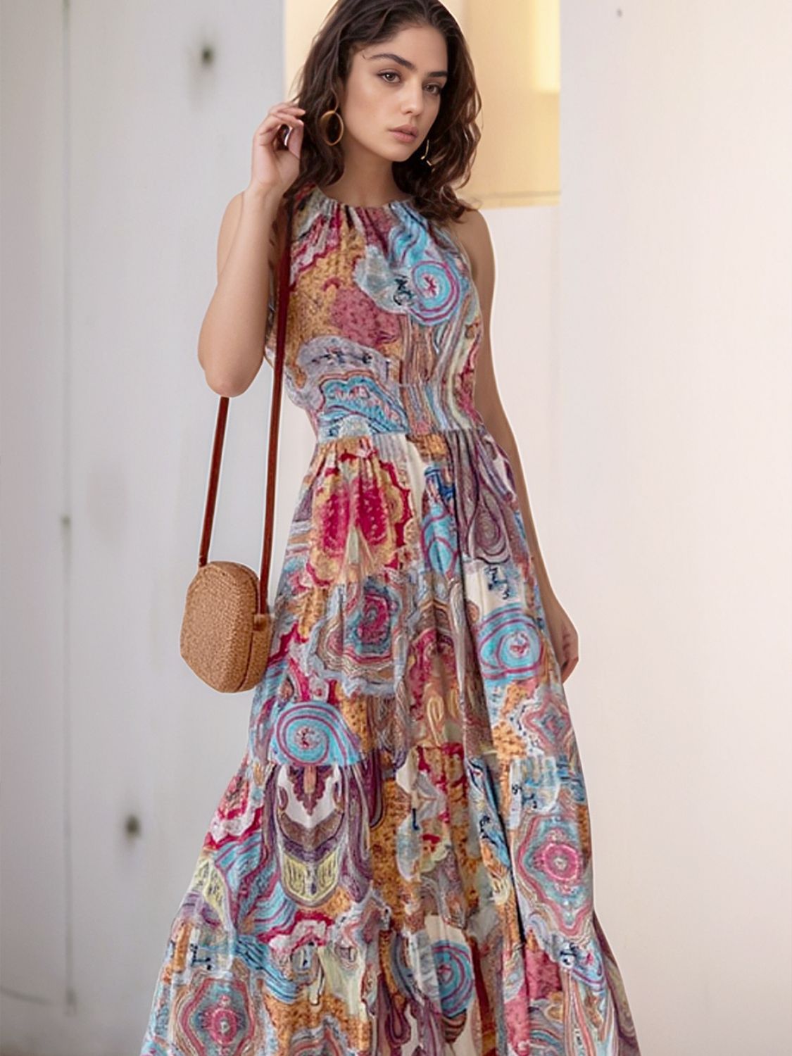 Printed Halter Neck Maxi Dress