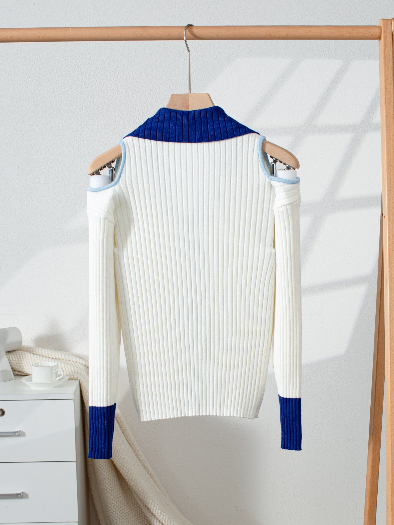 Ribbed Knit Cold Shoulder Cardigan