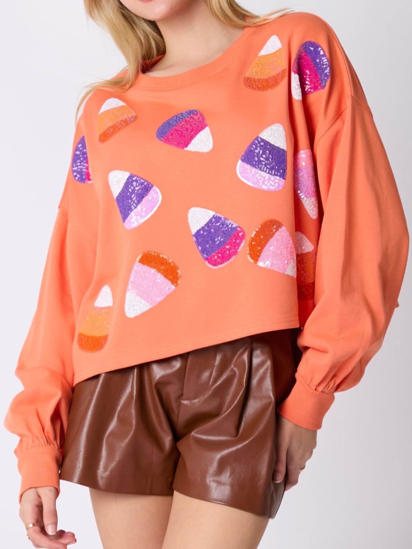 Halloween Candy Sequin Long-Sleeve Sweatshirt