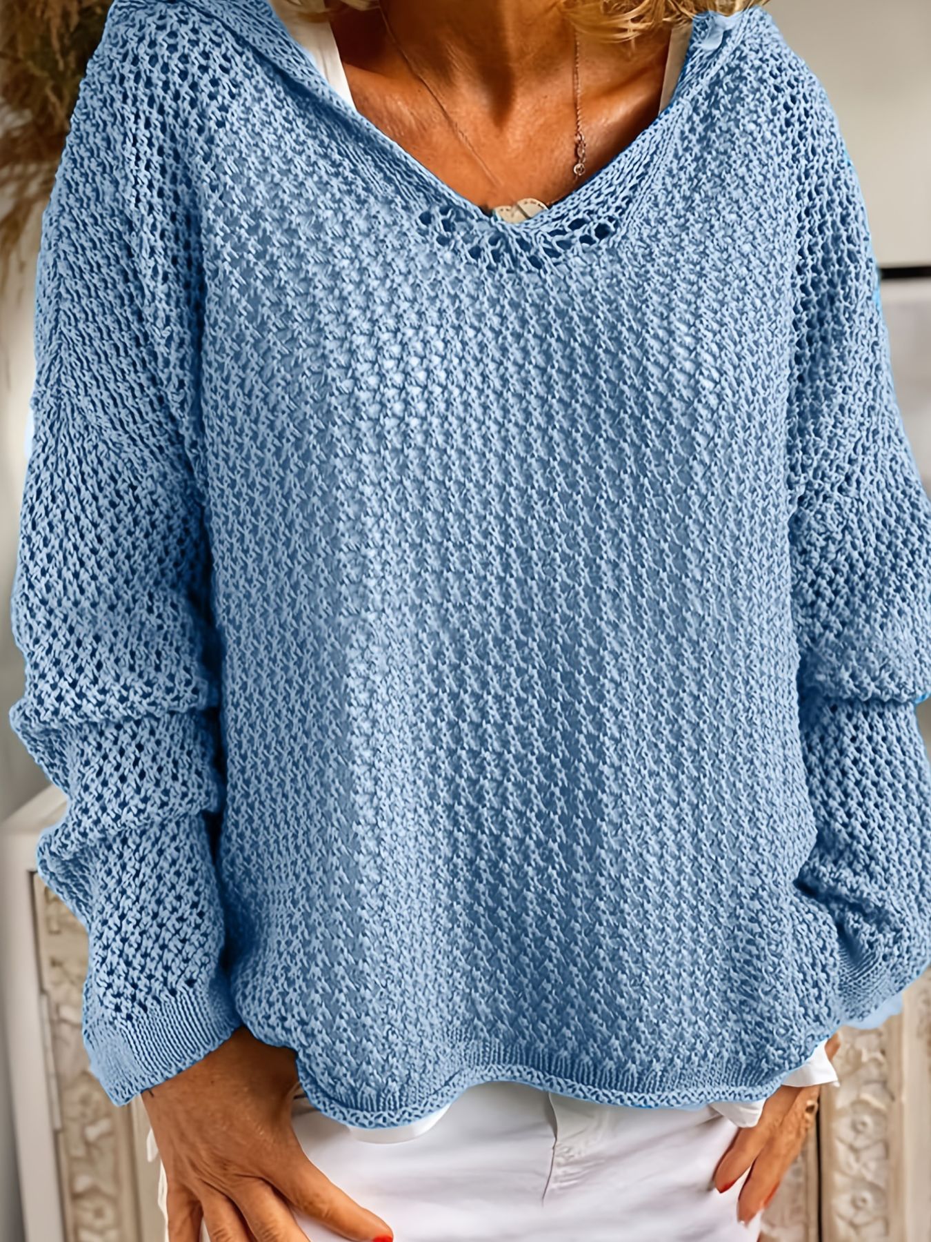 Openwork Long Sleeve Hooded Knit Cover Up view 4