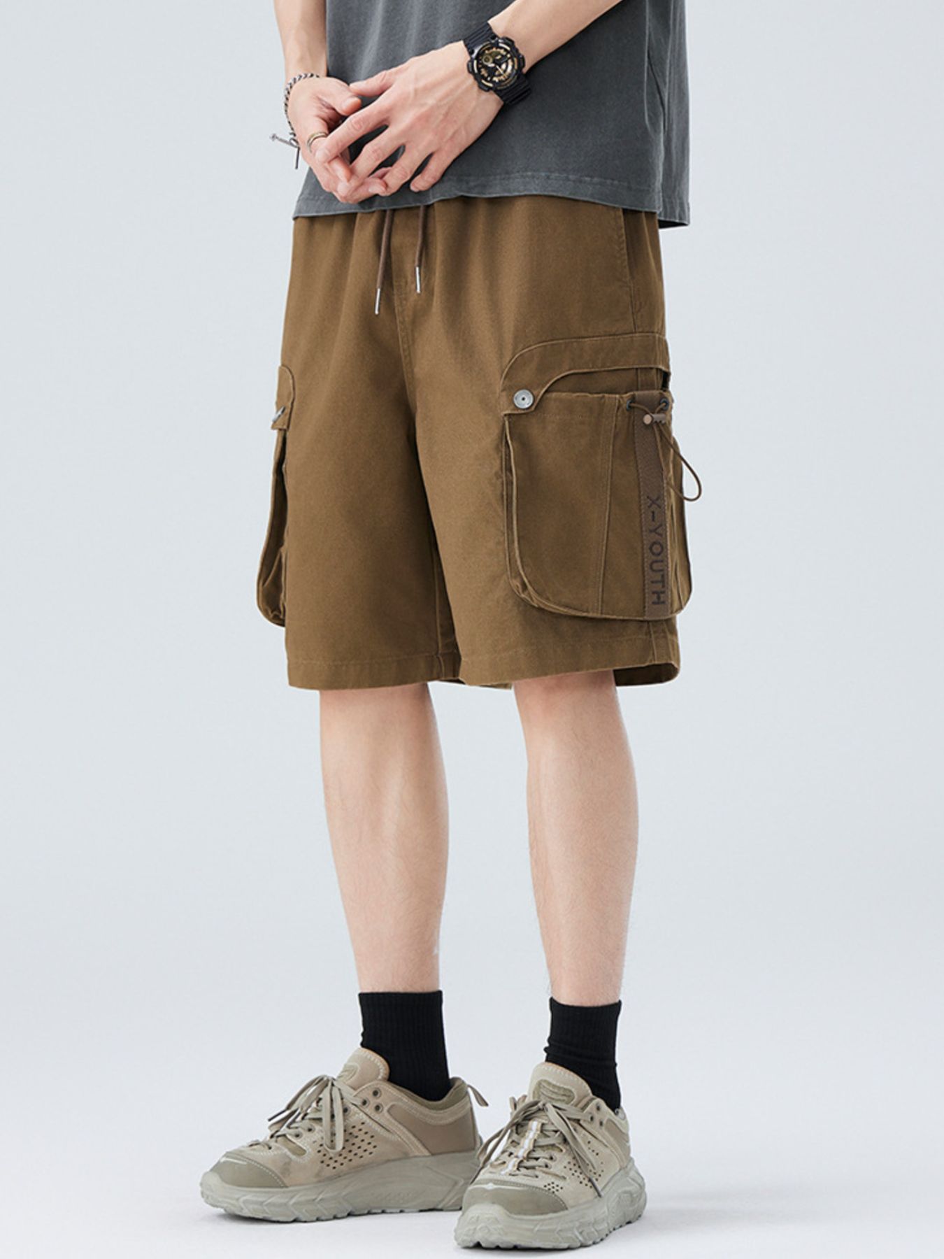 Men's Plus Size Drawstring Loose Fit Cargo Shorts