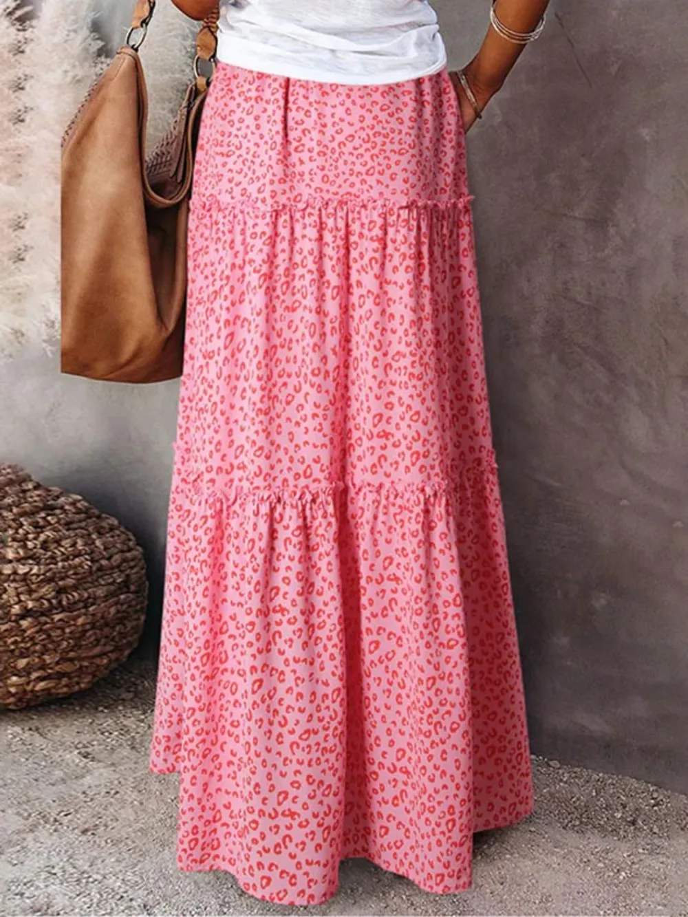 SLMFrill Leopard Tiered Maxi Skirt