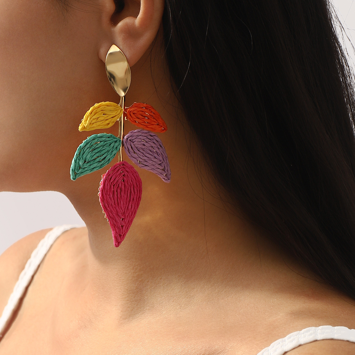 Rattan Woven Leaf Dangle Earrings
