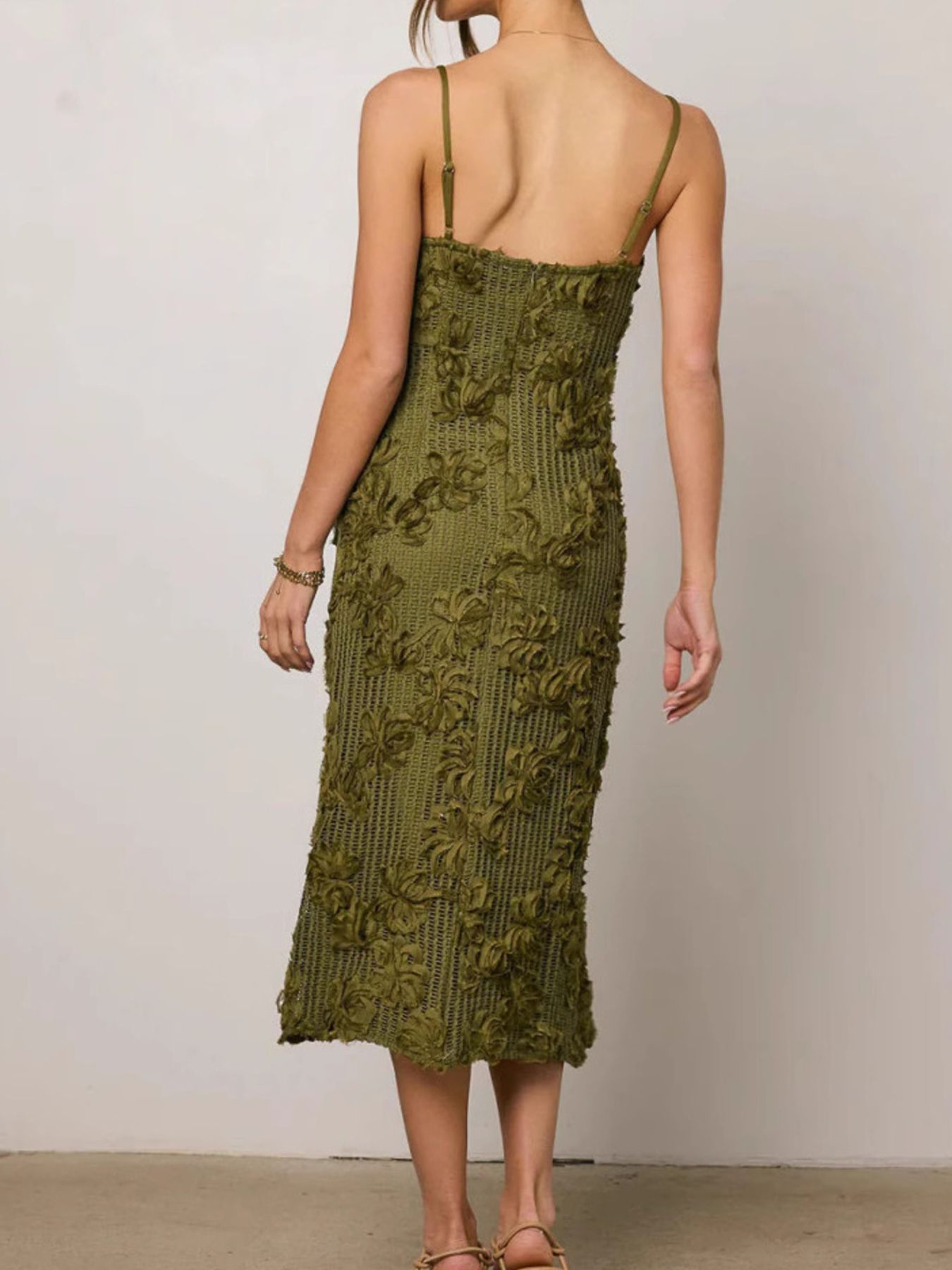 Flower Textured Midi Cami Dress