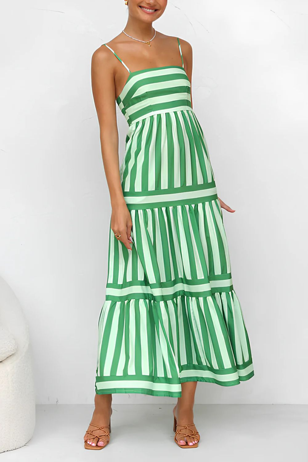 Striped Tiered Maxi Cami Dress