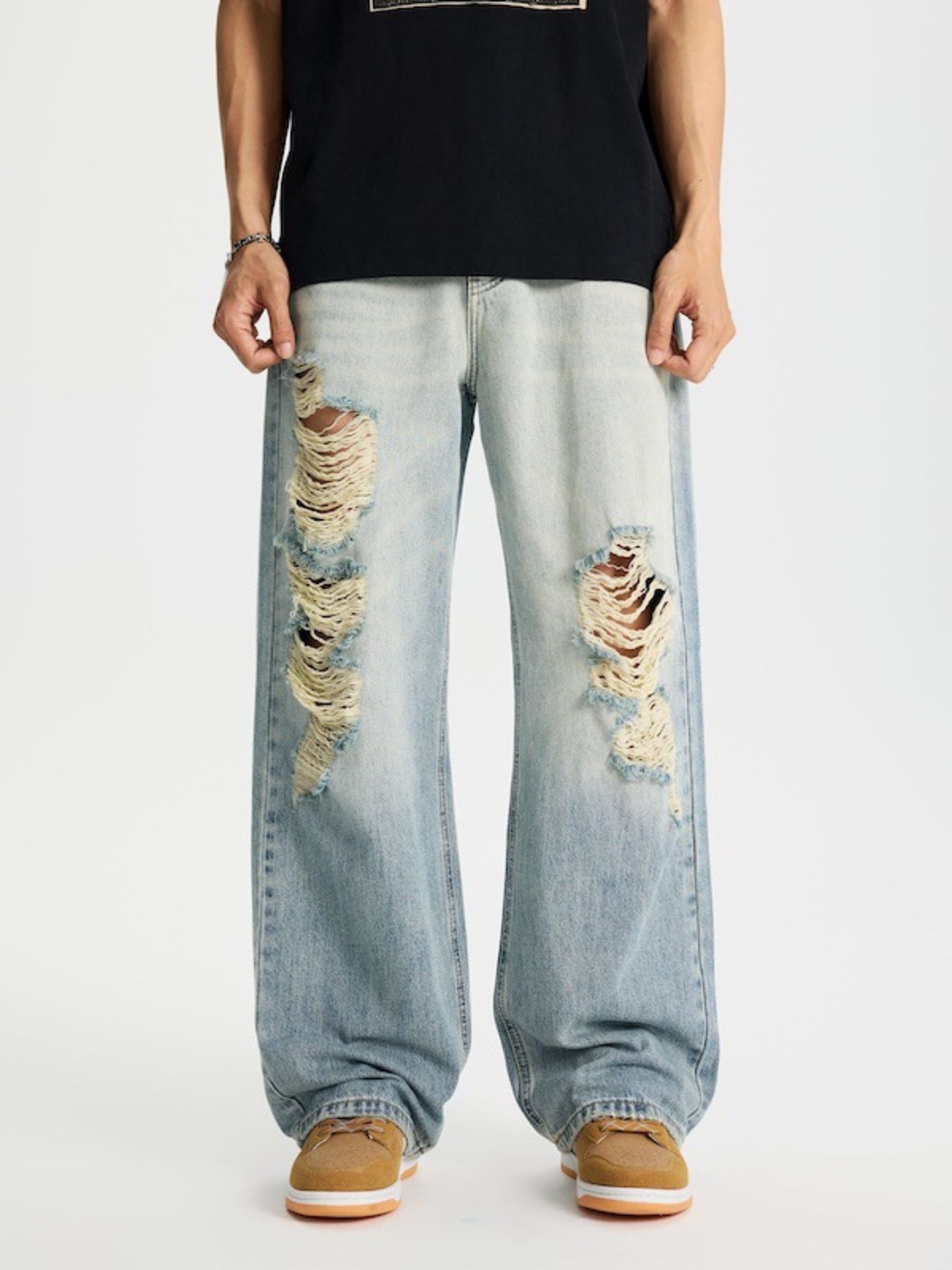 Men's Full Size Distressed Wide Leg Jeans Plus Size