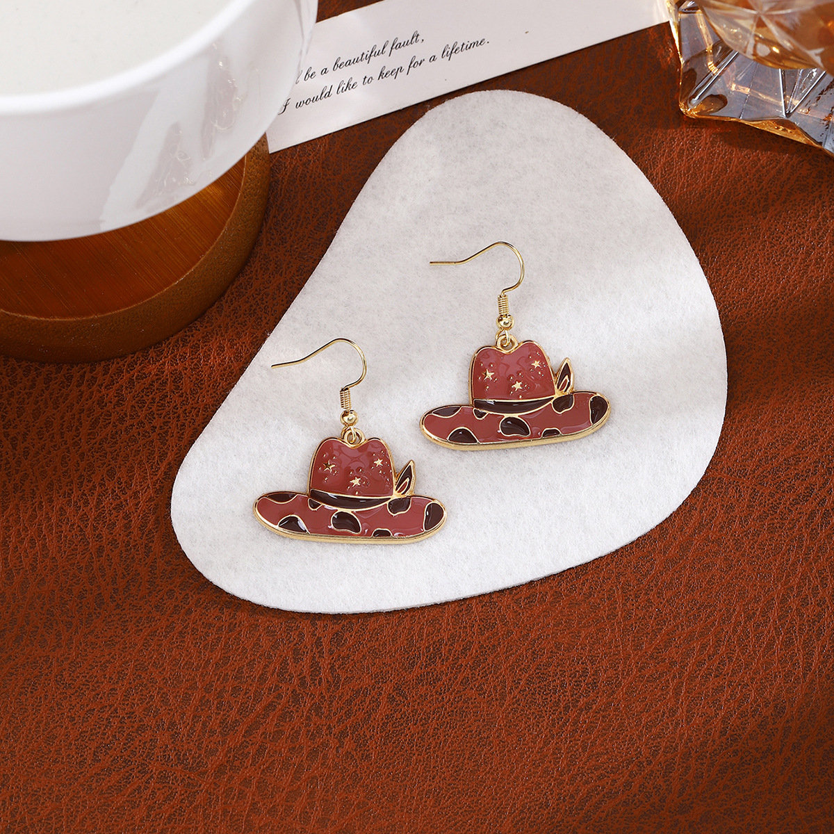 Cowboy Hat & Bottle Dangle Earrings