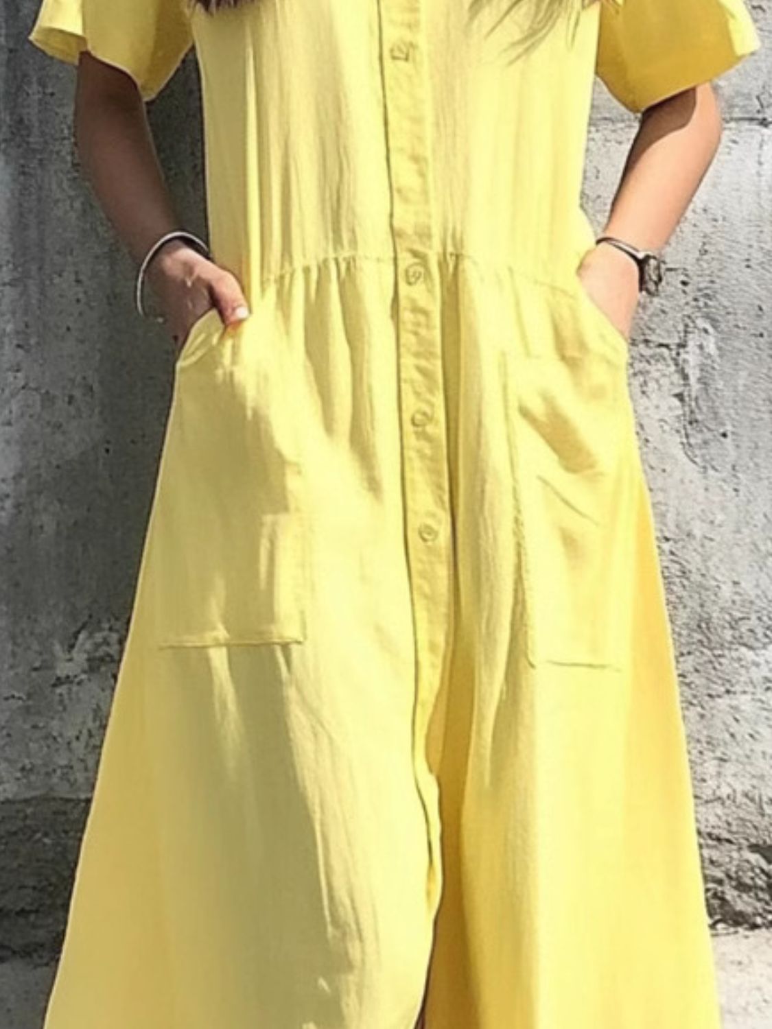 Button Front Short Sleeve Midi Dress