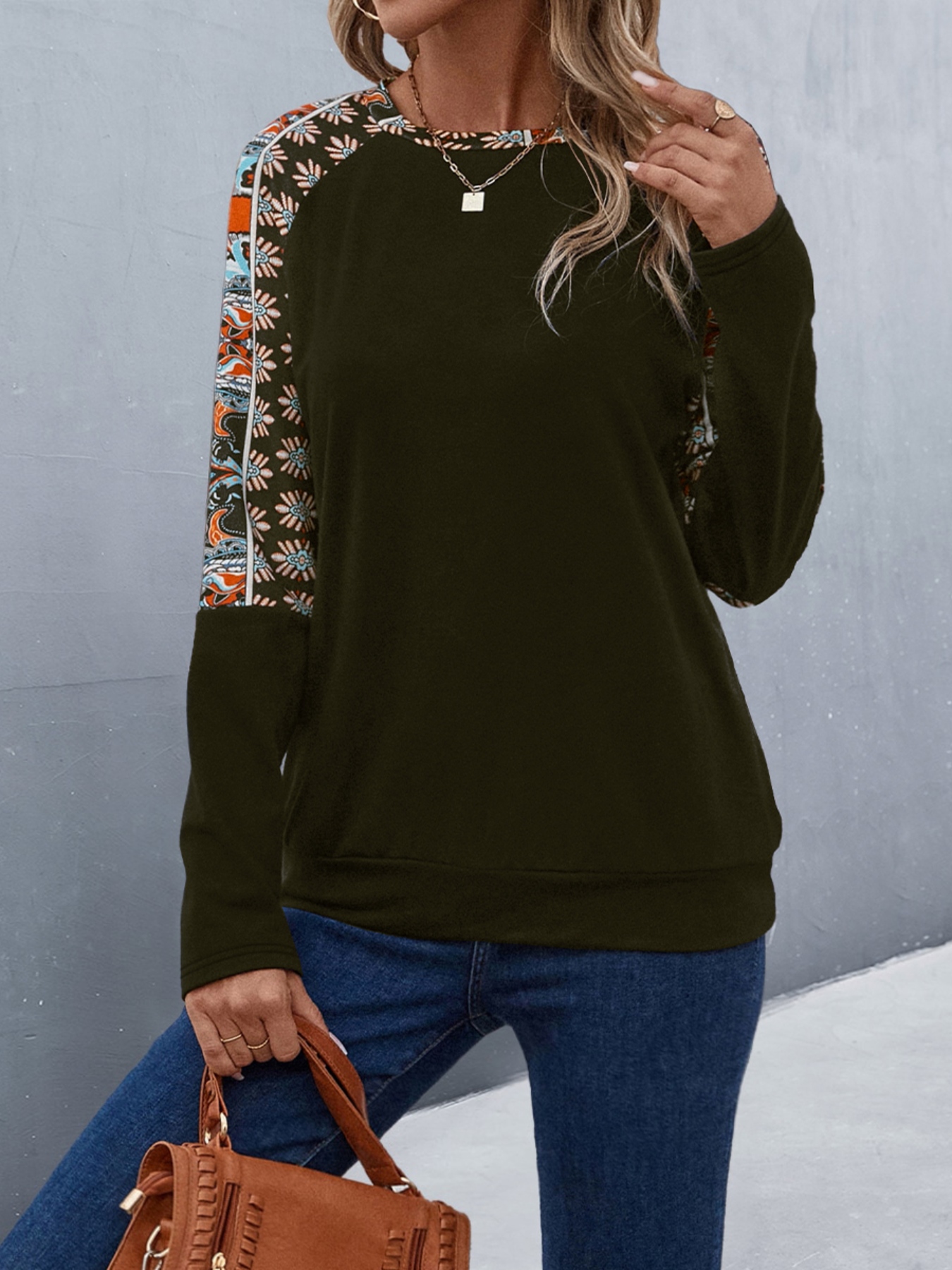 Printed Raglan Sleeve Round Neck T-Shirt