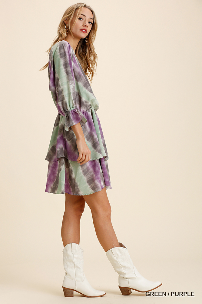 Umgee Tie Dye Ruffled Layered Dress with Elastic Waistband