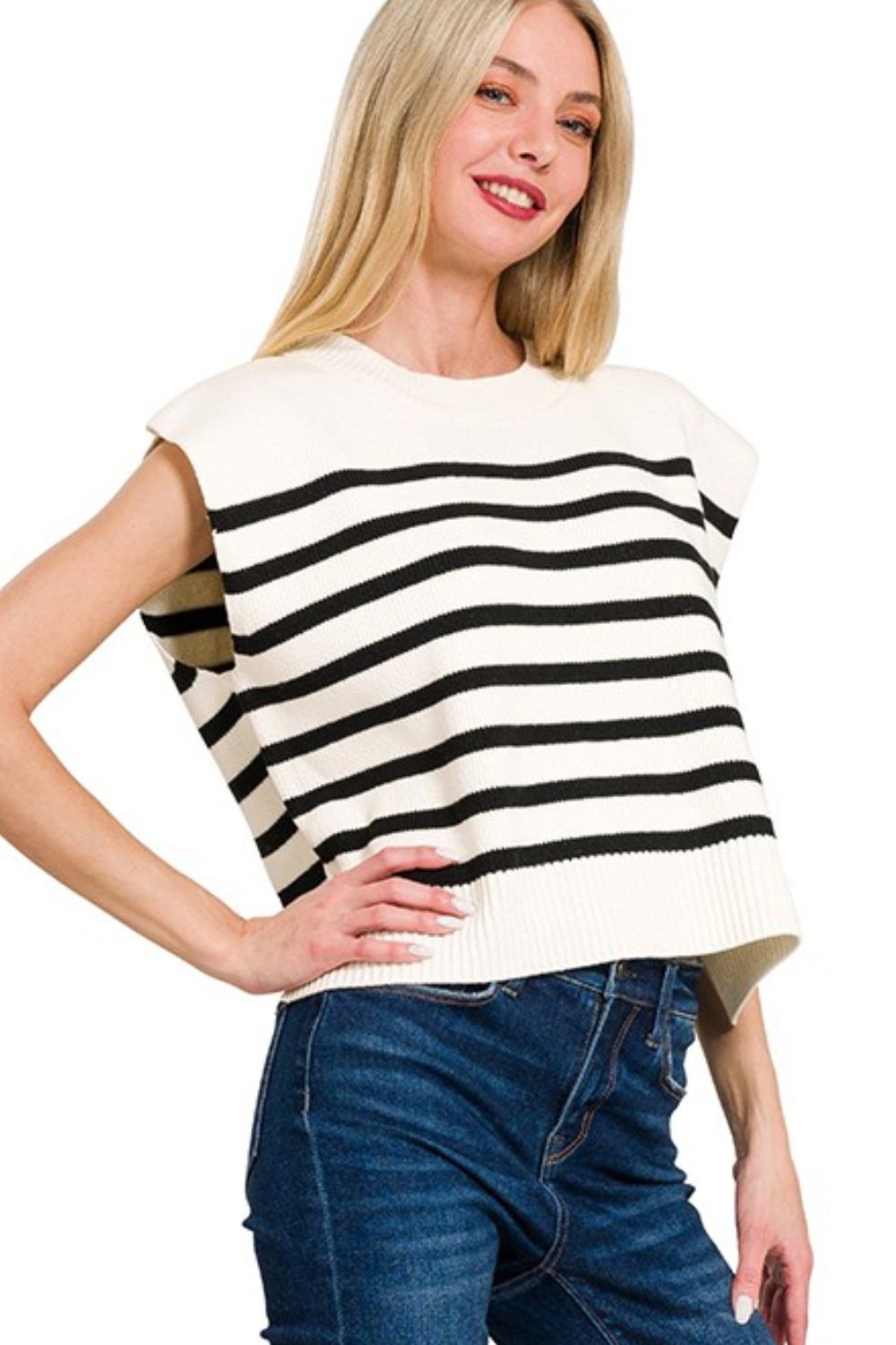 Oversized Crew Neck Stripe Sweater Vest