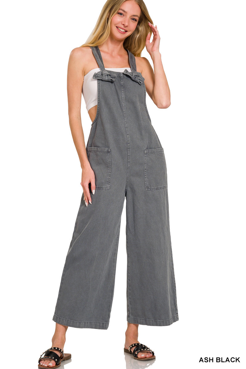 Washed Knot Strap Pockets Jumpsuit
