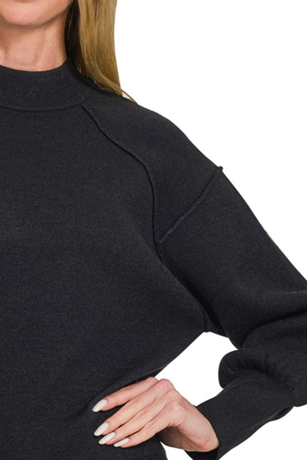Viscose Mock Neck Exposed Seam Sweater