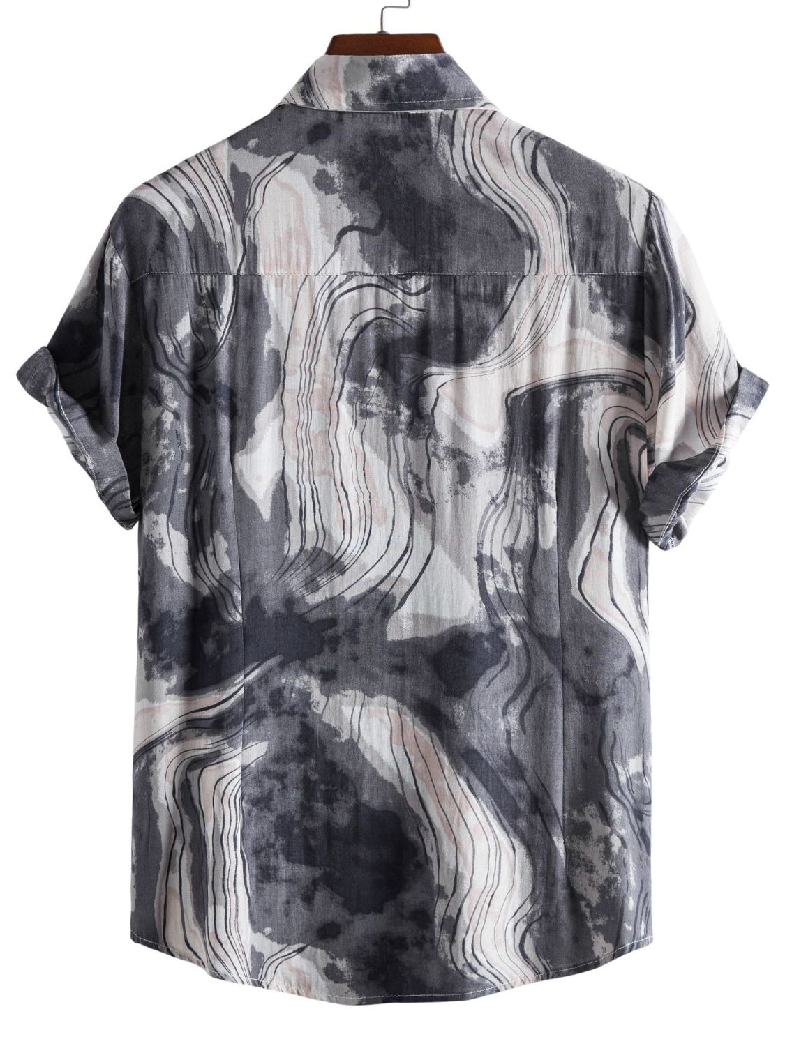 Men's Plus Size Abstract Marble Print Short Sleeve Button-Up Shirt