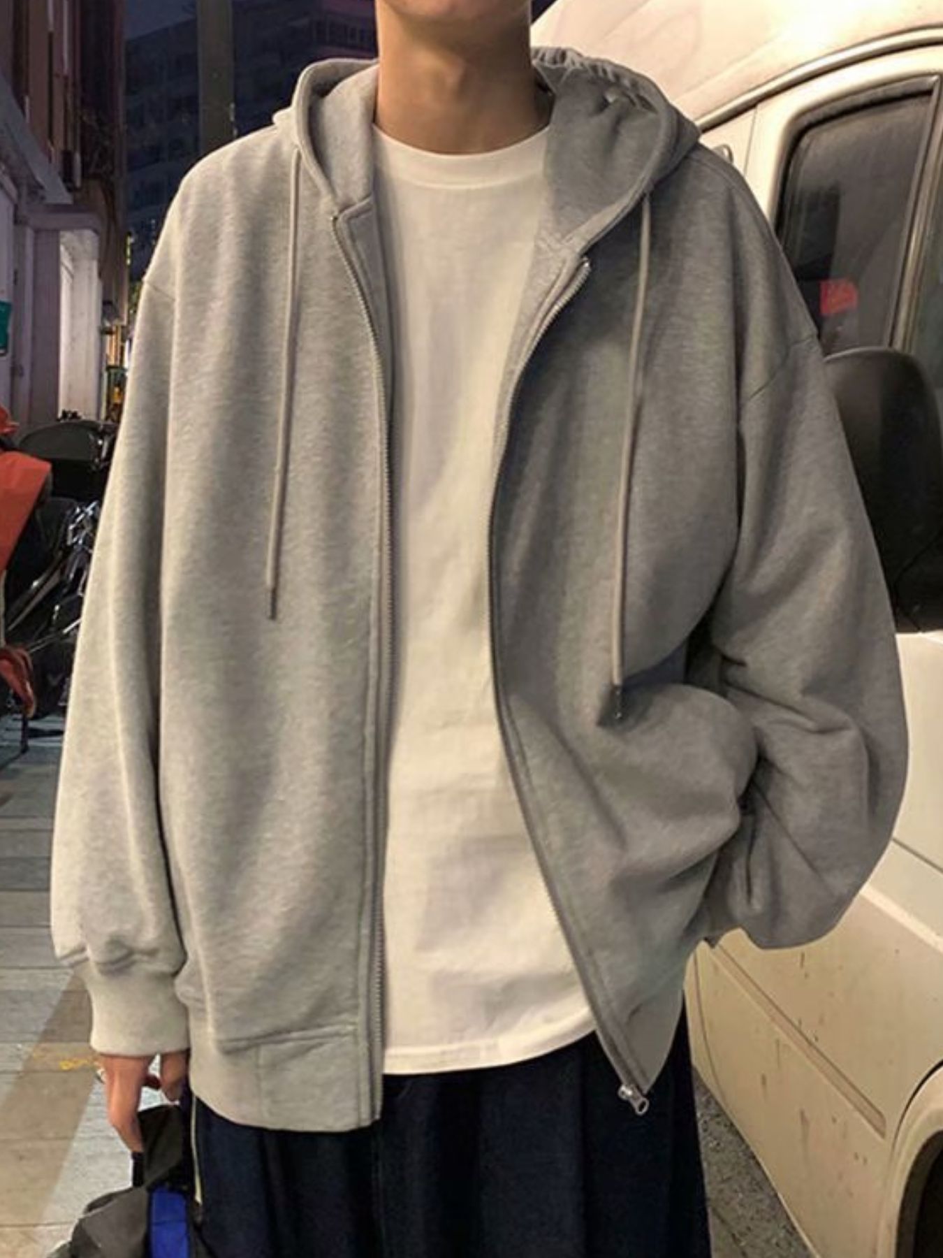 Men's Plus Size Casual Solid Color Zip-Up Hoodie