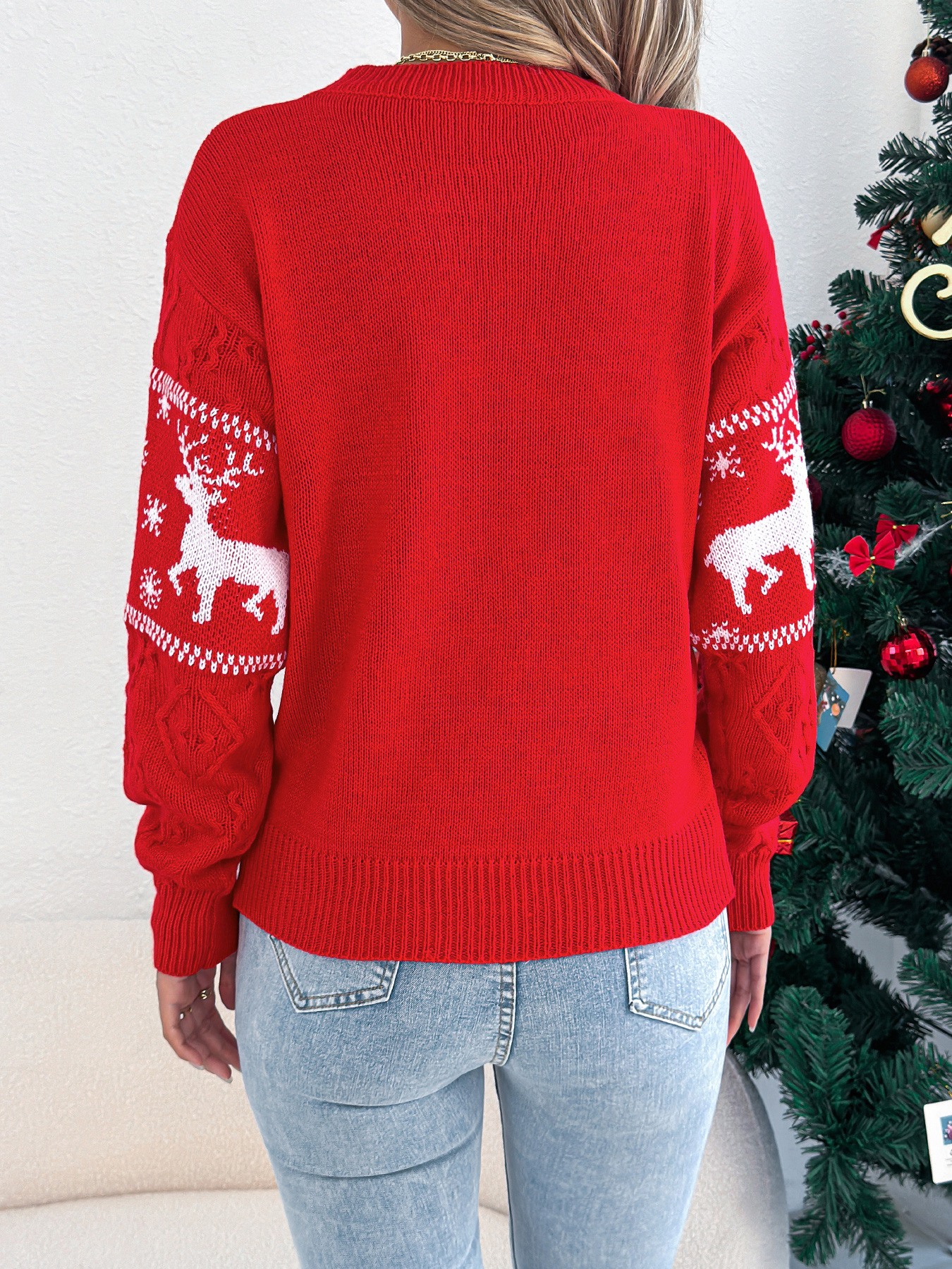 Christmas Reindeer Round Neck Sweater